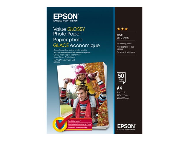 Epson Value Glossy Photo Paper, C13S400036, foto papier, połysk, biały, A4, 183 g/m2, 50 szt., atrament